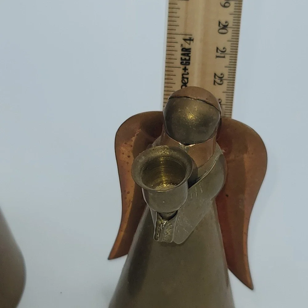 Vintage Penco Brass Copper Angel Candle Holder Set Mid Century Folk Art 2pc
